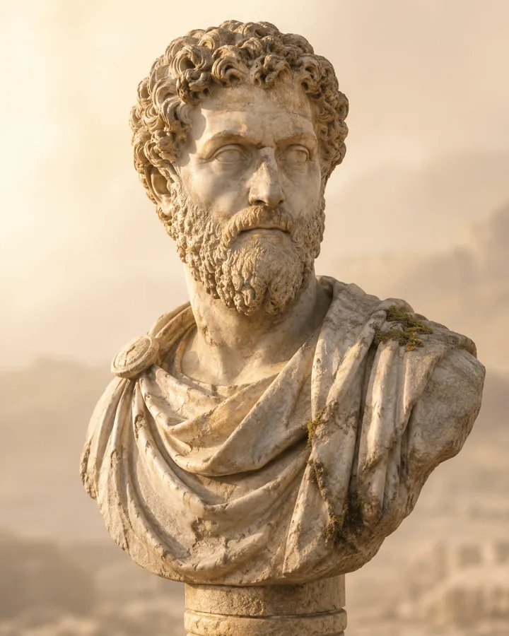 Aurelius, the Marketing AI employee, as a Roman marble bust